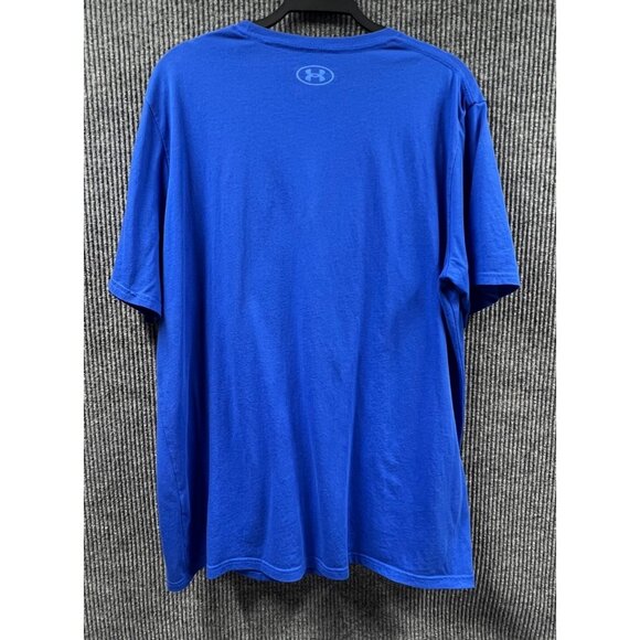 Under Armour HeatGear T-Shirt Mens 2XL Blue Graphic Spellout Loose Fit Pullover - Picture 5 of 11